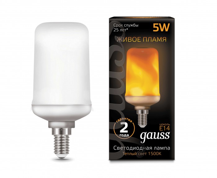  Gauss  LED T65 Flame 5W E14 20-80 Lm 1500K