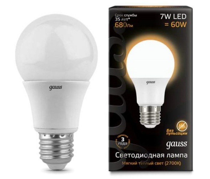  Gauss  LED A60 E27 7W 680lm 3000K