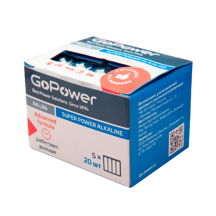  GoPower  LR6 AA BOX20 Shrink 4 Alkaline 1.5V 20 .