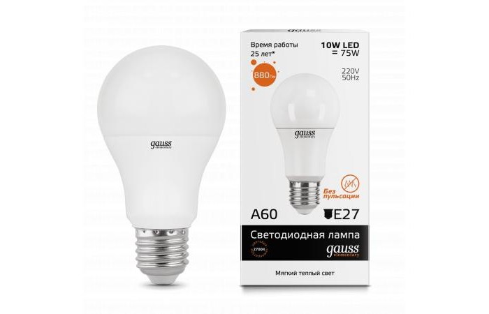  Gauss  Elementary LED A60 10W E27 880lm 3000K