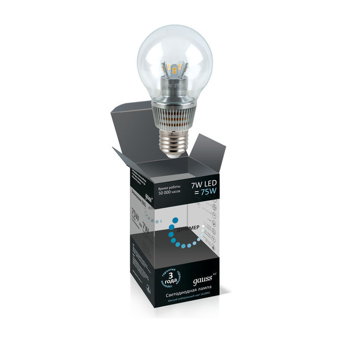  Gauss  LED  Globe-dim Crystal Clear 7W E27 4100K