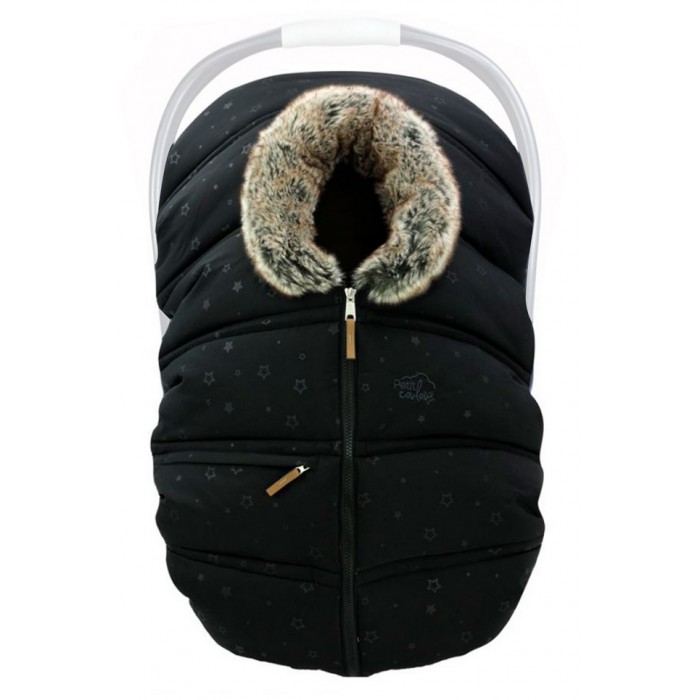  Petit Coulou     Winter Baby Car Sear Cover Black Stars Wolf