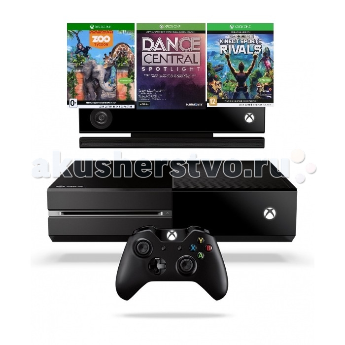  Microsoft   Xbox One 500GB + Kinect +  Dance Central Spotlight, Kinect Sports Rivals, Zoo Tyco