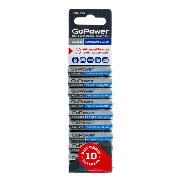  GoPower  LR03 AAA BL10 Alkaline 1.5V 10 .