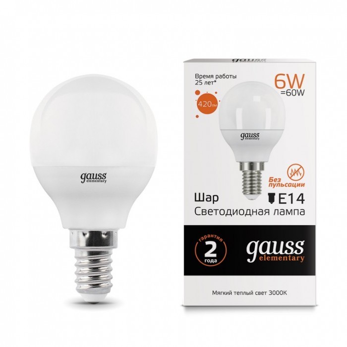  Gauss   Elementary LED 6W E14 420lm 3000K