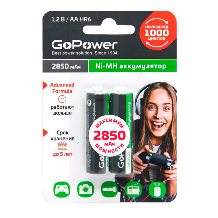  GoPower   HR6 AA NI-MH 2850mAh 2 .