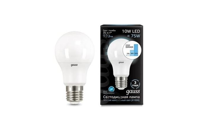  Gauss  LED A60 10W E27 920lm 4100K Step Dimmable