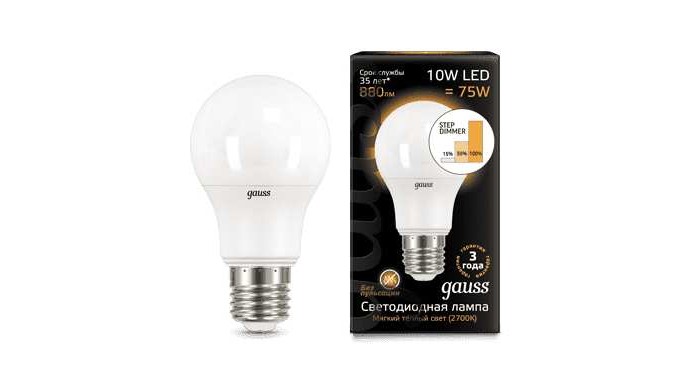  Gauss  LED A60 10W E27 880lm 2700K Step Dimmable